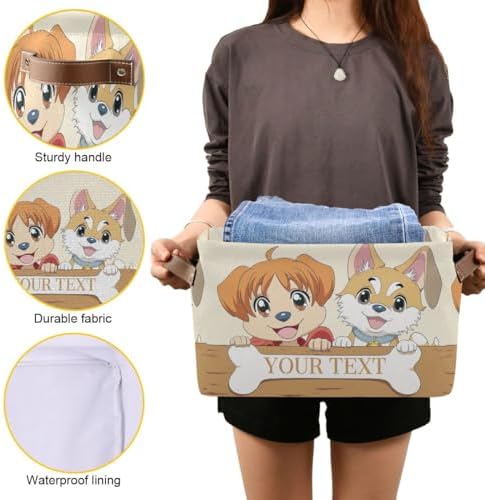 Personalized Dog Storage Basket with Handles, Customized Pet's Name Foldable Storage Bins Organizer Bag for Coats, Blankets, Clothes, 1PC