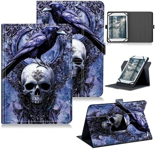 Universal Tablet Case for T-Mobile Revvl Tab 2 10.1" 2025/Revvl Tab 5G 10.36" 2023, 360 Degree Rotating Kickstand Protective Stand PU Leather Shell Cover for 9"-10.5", Grey Skull Eagle