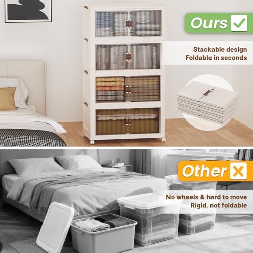 SAILUN 580Qt Stackable Storage Bins,Storage Cabinet a Lid,4Pack Blush White