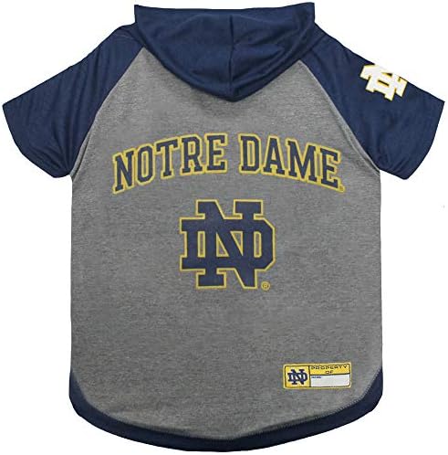NCAA Notre Dame Fighting Irish Hoodie for Dogs & Cats, Medium Collegiate Licensed Dog Hoody Tee Shirt. Sports Hoody T-Shirt for Pets. College Sporty Dog Hoodie Shirt.