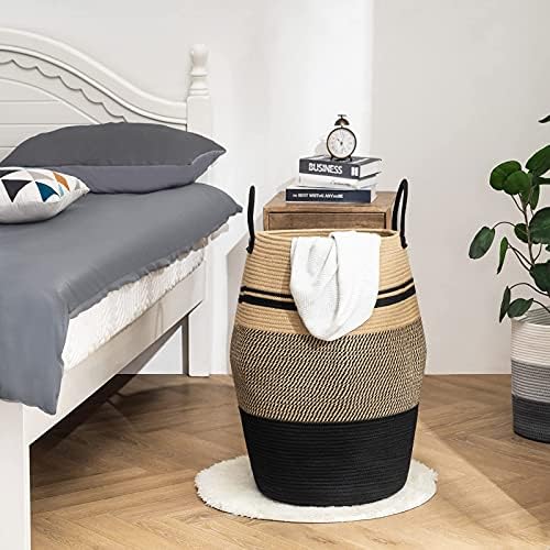 Large Laundry Basket Hamper Woven Blanket Basket Clothes Hamper | 105L Tall Clothes Hamper, Rope Wicker Laundry Basket, Storage Basket for Toys, Dirty Cothes in Bedroom, Living Room Organizer