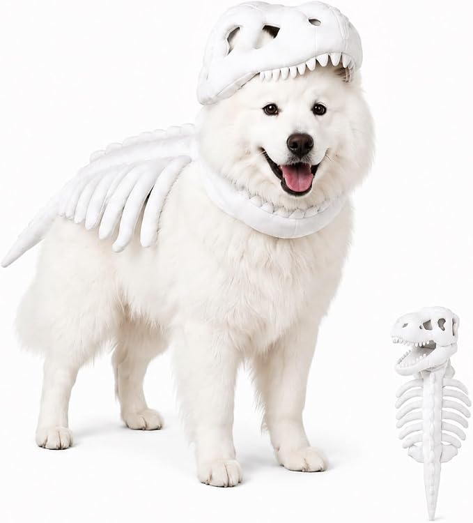 Pet Dinosaur Costume Spinosaurus Skeleton Skull Mask Plush Spine Large Dogs | Soft Lightweight Headpiece with Raised Back Ridge and Tail Suited to Halloween Cosplay Parties Photos Birthdays Large Breeds