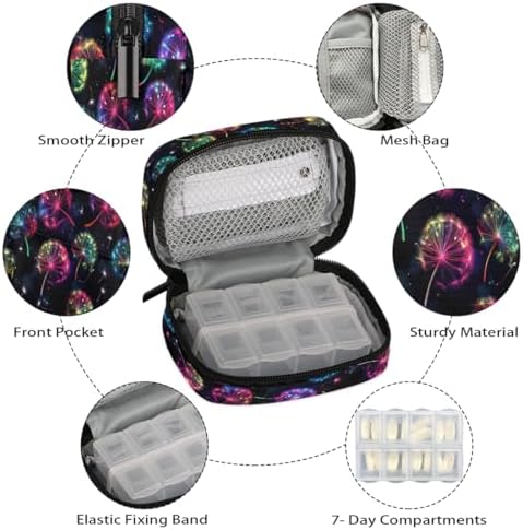 Pill Organizer Box Blue Starry Sky Dandelion 7-Day Weekly Medicine Pill Case Travel Pill Container Portable Pill Holder Storage Purse Bag Small Compact Size for Vitamin Supplement Birth Control
