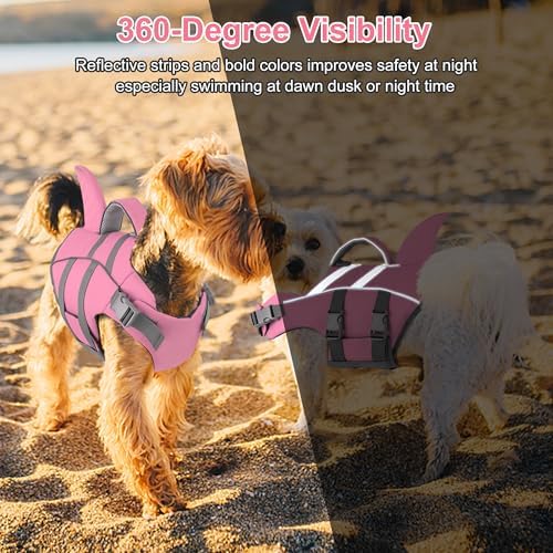 Dogcheer Dog Life Vest Shark, Life Jacket for Dogs, Swim Vest- Lt Pink,XS