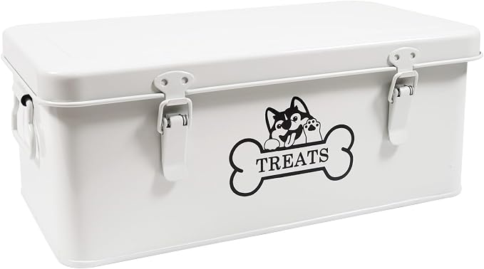 Metal Dog Treat Container, 4 Compartment Dog Treat Organizer | Dog Treats Storage Box with Lid, Rectangular Dog Cat Treats Station, Durable and Great Gift for Pet Owners