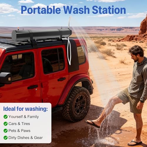 7.93 Gallon Pressurized Water Tank,Portable Car Camping Shower Water Storage Roof Rack Mounted Solar Shower or Overland Off-Road Vehicles, Pick-up Truck,Outdoor Activities Water Supply, RV, Camping