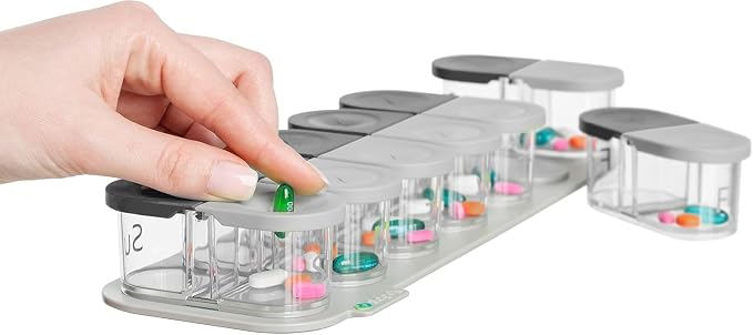 Sagely XL Pill Organizer, Durable Medicine Box, 7 Daily Magnetic Removable Pods, Easy-to-Use Case, Spill-Proof, Large Enough to Fit Fish Oil, Cod Liver Oil, Supplements & Vitamins (White/Gray)