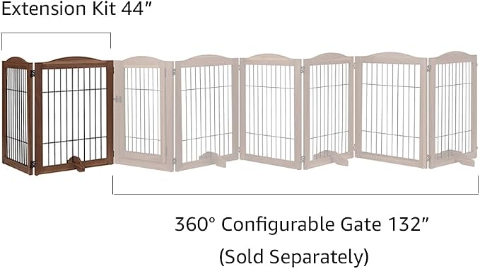 unipaws 44" Wide and 31.5" Height Dog Gate and Extension Kit, Free Standing | Wooden Pet Gates for Stairs, Doorway, Indoor Safety Fence for Dogs, Walnut