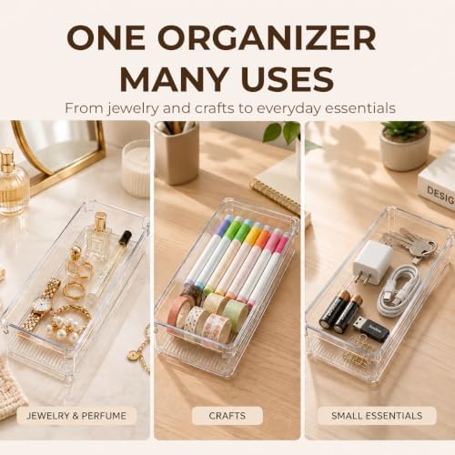 LotFancy 8 Pack Clear Plastic Drawer Organizer Bins, Small Item Organizers