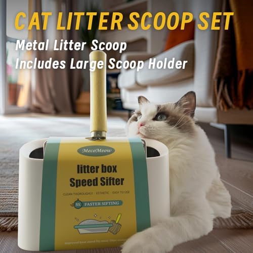 Cat Litter Scoop with Holder-Speed Sifter Litter Box Scooper Captures All Clumps - Kitty Metal Scooper, Kitty Litter Sifting Shovel Comfy Handle,Heavy Duty Speed Sifter,for Litter Box-Basic