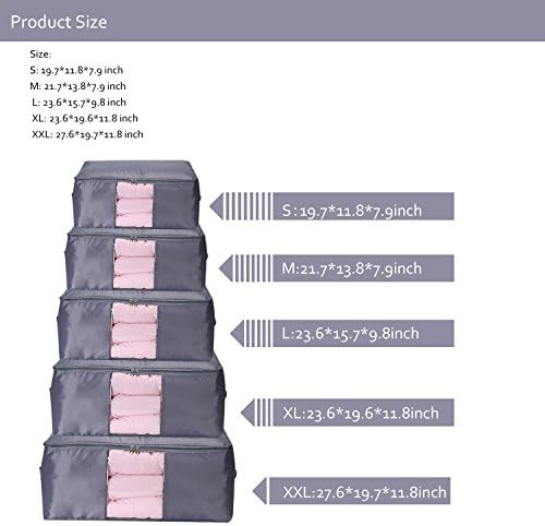 Comforter Storage Bags Containers,Pillow Beddings/Blanket Clothes Organizer Storage Containers With Zippers,Breathable and Moistureproof. (Grey 2pcs, L)
