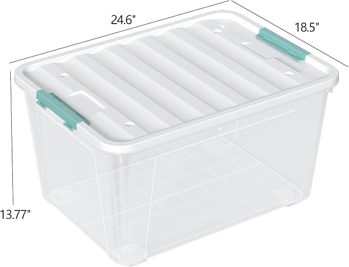 85 Quart Large Plastic Clear Storage Bins with Wheels, 4 Packs | Stackable Large Capacity Plastic Organization Box with Wheels