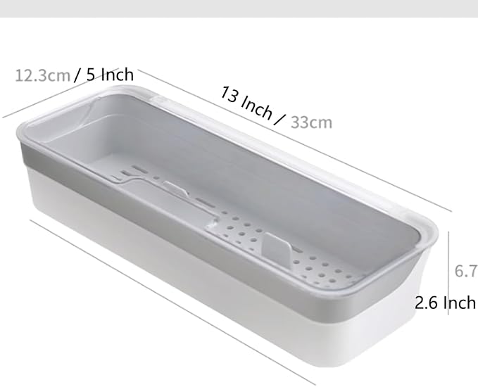 Plastic Kitchen Drawer Organizer with Lid and Drainer Stackable Utensil Holder for Countertop Silverware Tray Flatware Organizers - 13x4.7x2.4 Inch Spatula Cutlery Storage Box
