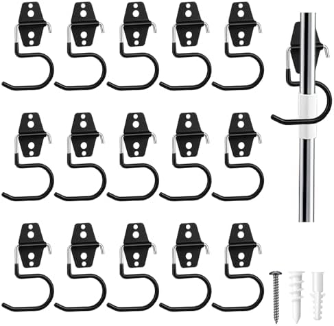 15 Pack Broom Holder Wall Mount - Heavy Duty Metal S Hooks with Anti-Slip Coating, Tool Hangers for Garage, Shed & Garden Organization, Includes Screws & Anchors