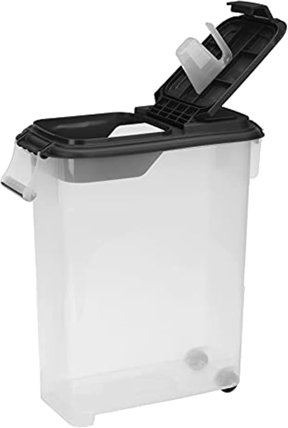 Buddeez Airtight Rolling Pet Food Storage Container, 50 Quart, with Scoop | For dog food, cat food or bird seed, Rolling bin for easier movement, Includes scoop