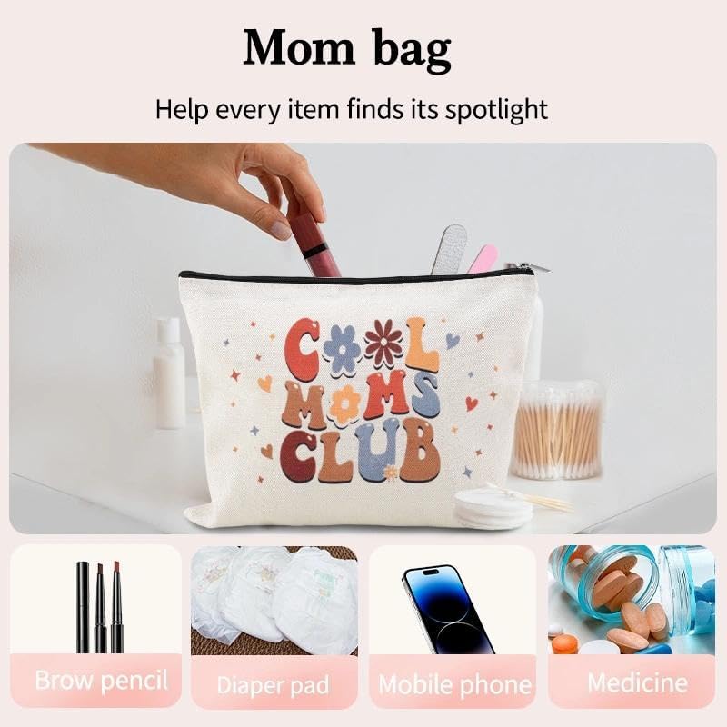 Cool Mom Club Bag Gift Mothers Day Gifts for Mom from Daughter Son New Mom Essentials Must Haves Mother Cosmetic Pouch Mother Travel Makeup Toiletry Bag Mama Christmas Birthday Gift Idea Mommy Present