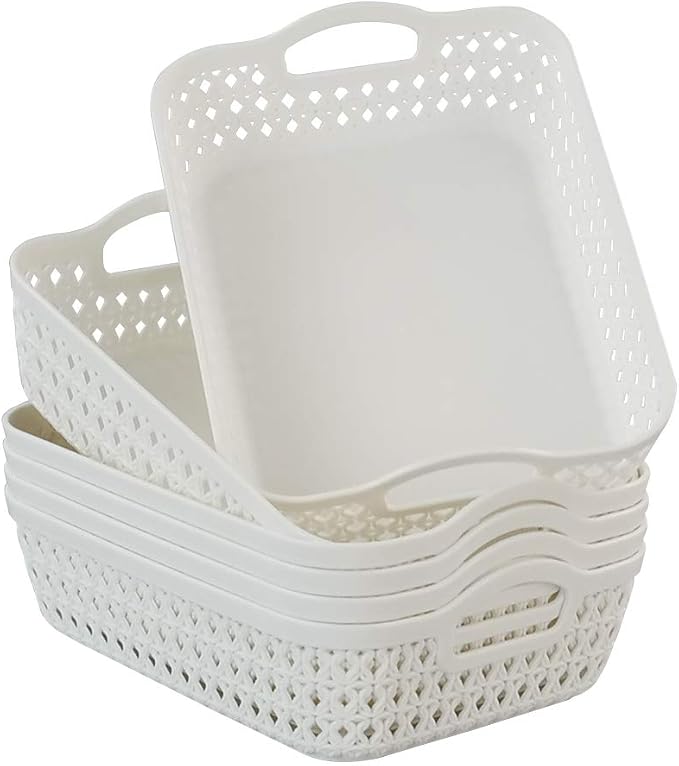 6-Pack Small Plastic Storage Tray Basket Organizing Basket, White