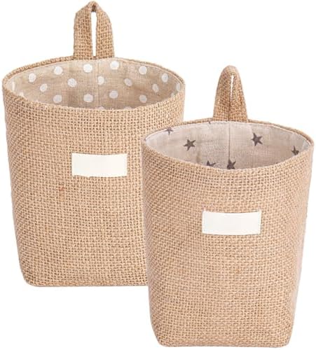 2pcs Multi-function Wall Hanging Storage Basket Cotton Linen Organizer for Toys Sundries and Clothes Safe for Pets Home Nursery and Decor