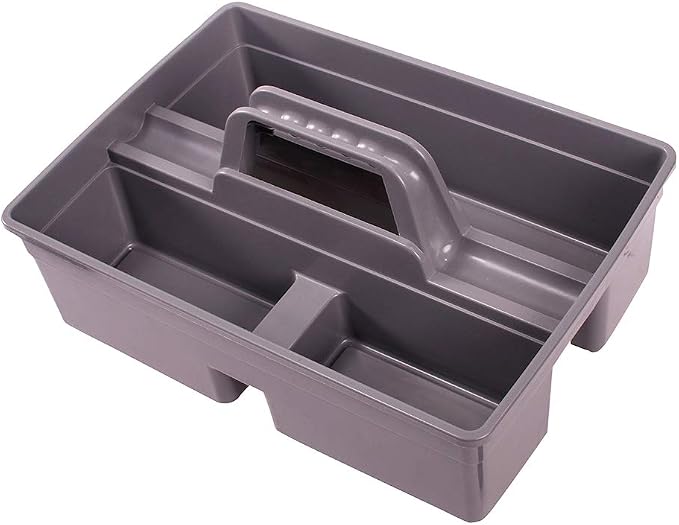 Jiaan Plastic Storage Tray Tote- Versatile Multiuse Caddy with Attached Portable Handle to Organize and Carry Tools 14.9 * 10.8 * 4.5 inch High Capacity (Gray)