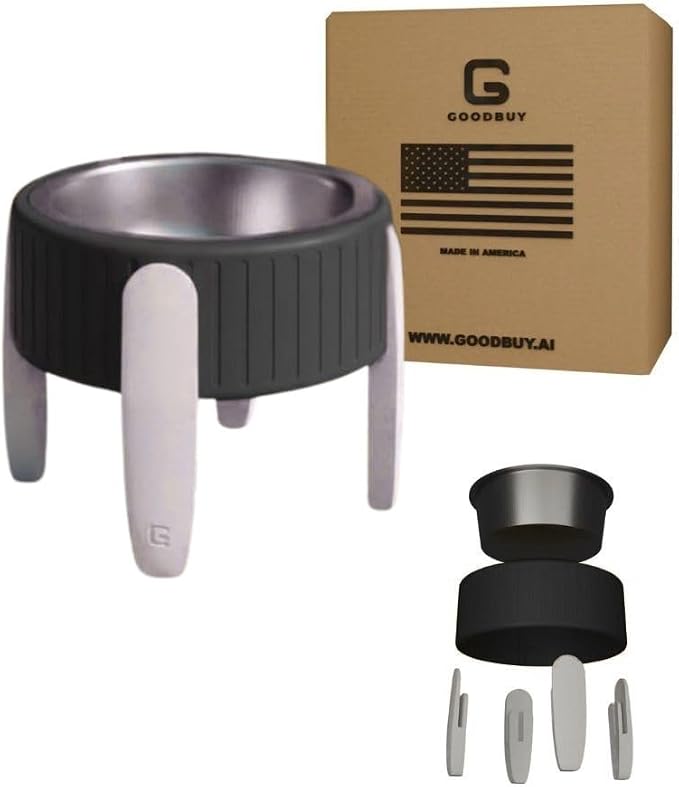 Pet Station Elevated Dog Bowl Stand for 6.8 in. Bowls - 3D Printed Dog Feeder - Adjustable Height Legs and Magnetic Fridge Mount Feeding Station - Made in USA (Black, Bowl + Large Legs)
