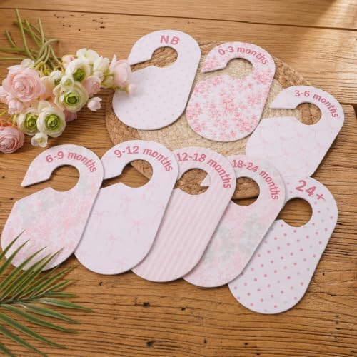 8pcs Nursery Closet Organizer Baby Closet Dividers | Baby Wardrobe Organizer, Nursery Decor, Pink Bows Hanger for Newborn to 24+ Months Size Clothes, Hanger Dividers