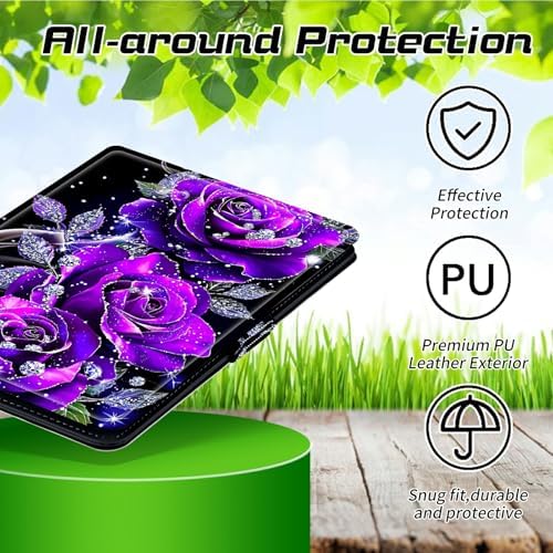 Universal Tablet Case for T-Mobile Revvl Tab 2 10.1" 2025/Revvl Tab 5G 10.36" 2023, 360 Degree Rotating Kickstand Protective Stand PU Leather Shell Cover for 9"-10.5", Purple Rose 01