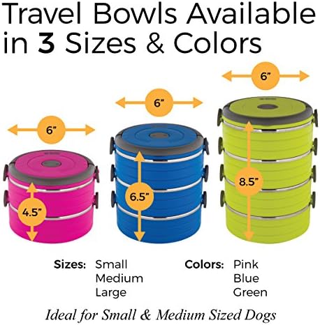 Healthy Human Travel Pet Bento Bowls - Leak Proof, Human-Grade Stainless Steel & BPA-Free, 3-Pack Water & Food Container Set, Clips & Handle (Pink)
