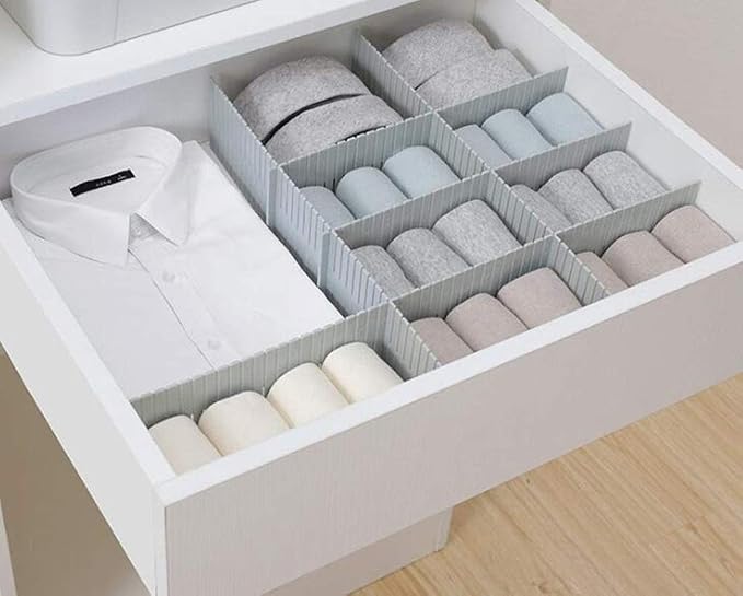 8pcs DIY Plastic Drawer Organizer Adjustable Drawer Dividers for Home Tidy Closet, Socks, Underwear, Office School Supplies, Kitchen Utensil Tools (Grey)