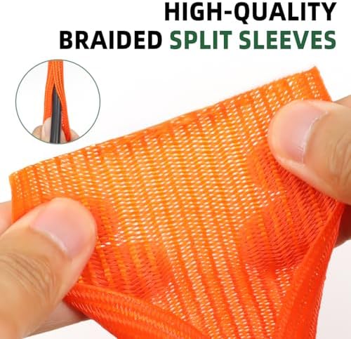 Split Wire Loom Tubing, Cable Protector Sleeve, Braided Cable Management for TV/Computer/Home Theater/Engine Bay, Cord Protectors from Pets No Chew (Orange, 1/8"-25ft)