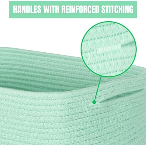 MINTWOOD Design 3-Pack Decorative Woven Storage Baskets for Shelves, Cube Bin Box for Organizing Books, Shoes, Dog Toys, Pantry Closet and Living Room Organizer, Mint
