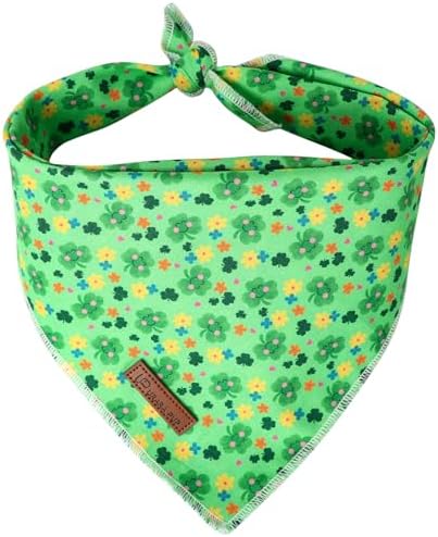 St. Patrick's Dog Bandana, Shamrock Triangle Bid Scarf for Small Medium Dog, Cotton Pet Kerchief for Girl Boy Dogs or Cats, Cute Spring Dog Bandana, Puppy Green Dog Bandana