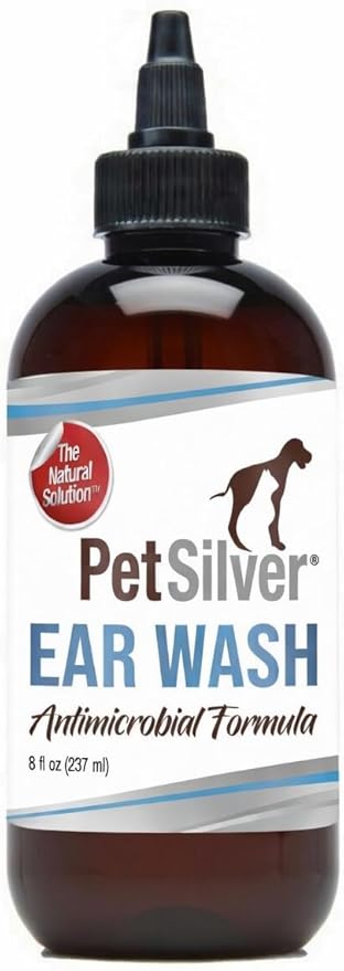 PetSilver Dog Ear Cleaner Solution – Gentle Ear Wash for Dogs and Cats with Chelated Silver – Otic Rinse Formula Targets Wax Buildup, Smelly Odor, and Itchy or Irritated Areas - Made in USA - 8 fl oz