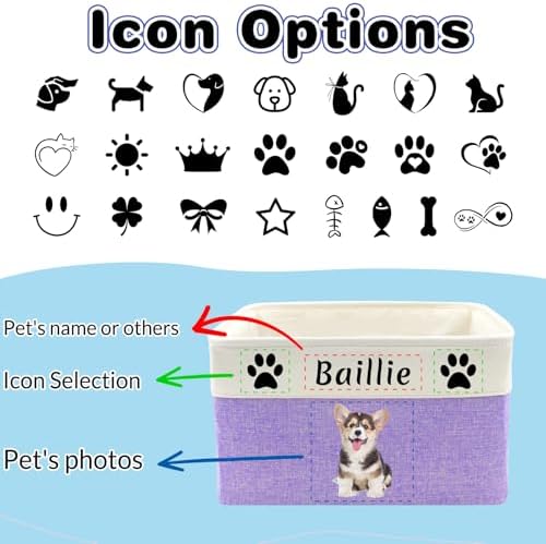 Personalized Dog Toy Box Custom Pet Storage Basket with Name Photo Personalized Collapsible Organizer Basket for Pet Toys Clothes Blankets Grey