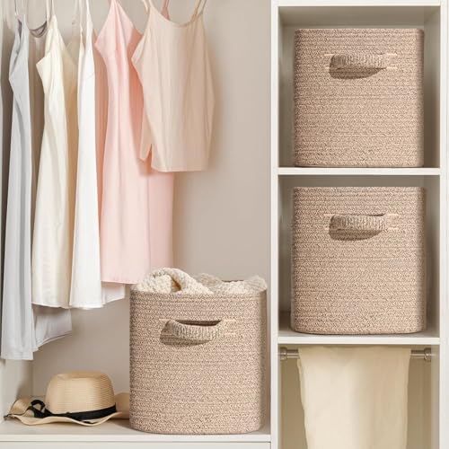 11 Inch Storage Cubes, 6 Pack Cube Storage Bins for Organizing, Cotton Rope Woven Baskets for Shelves, Bathroom, Kids Room, Closets, Baby Nursery