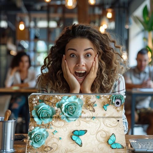 for Microsoft Surface Pro 8-13" 2021 Tablet Case,Auto Wake/Sleep,Adjustable Stand Protective Cover - Blue Rose Butterfly