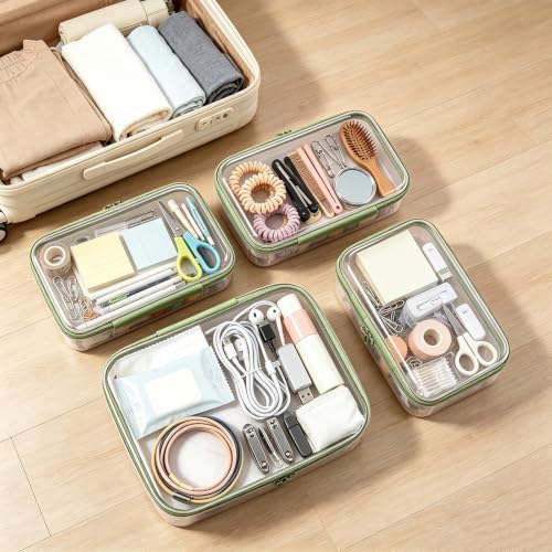 4Pcs Clear Makeup Bag, Portable Travel Zipper Pouches, Hard Shell Zipper Case, Toiletry Bag for Travel, CLear Diaper Bag, Toiletry Pouch, Travel Organizer, Cosmetic Bag,Toy Storage Bins (Black)
