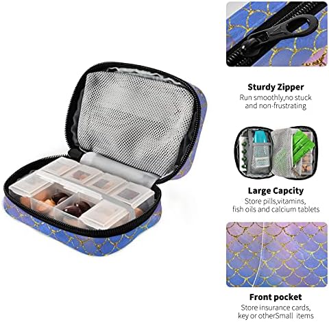 Fish Mermaid Scales Pill Box 7 Day Pill Case Travel Pill Organizer Bag with Zipper Portable Weekly Case Compact Size for Vitamin Supplement Holder