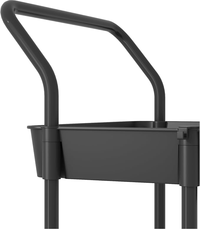 Buzowruil 4-Tier Rolling Utility Cart, Storage Cart with Handle Multi-Purpose and Locking Wheels,with Hanging Basket and Hook for Office, Kitchen, Bathroom,Black