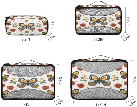 Flower Butterfly 4 Set Packing Cubes Luggage Organizer Bags for Travel Accessories and Essentials, Floral Butterflies
