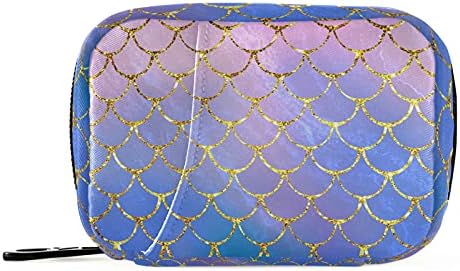 Fish Mermaid Scales Pill Box 7 Day Pill Case Travel Pill Organizer Bag with Zipper Portable Weekly Case Compact Size for Vitamin Supplement Holder