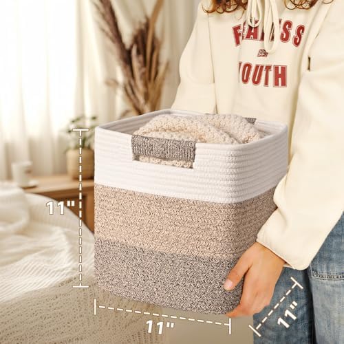 11 Inch Storage Cubes, 6 Pack Cube Storage Bins for Organizing, Cotton Rope Woven Baskets for Shelves, Bathroom, Kids Room, Closets, Baby Nursery