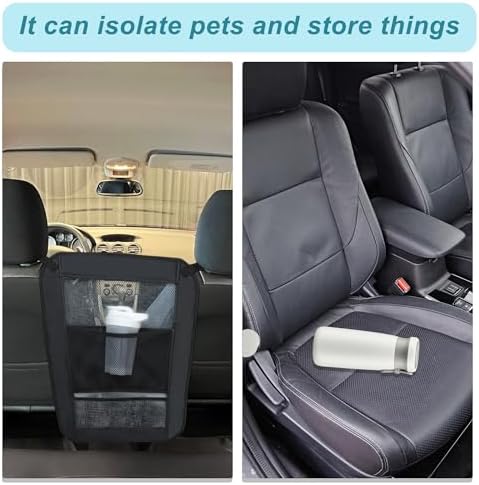 Dog Car Net Barrier, Secure Dog Car Barrier Behind Front Seat, Mesh Separator for Dogs, Dog Net for Car Back Seat Barrier for SUVs and Trucks, Black