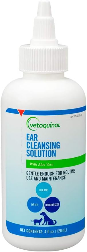 Vetoquinol Ear Cleansing Solution - Gentle Cleaner to Remove Dirt & Debris - Easy-to-Use Drops for Cats & Dogs - Support Clean and Fresh-Smelling Ears - Ideal for Routine Pet Hygiene - 4 Ounces