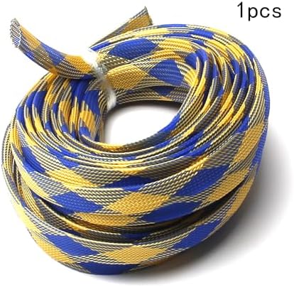 Jutagoss PET Expandable Braided Cable Sleeve, 32.8ft - 9/16 inch Blue Yellow Cable Management Sleeve, Wire Loom Tube Cord Protector for USB Cable, Power Cord, Audio Video and More, 1Pc