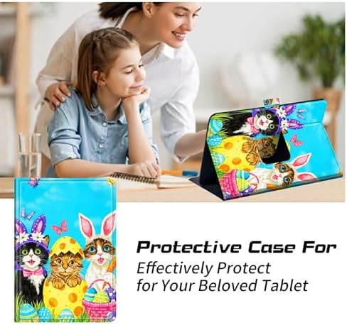 Universal Tablet Case for T-Mobile Revvl Tab 2 10.1" Model:9185W 2025/Revvl Tab 5G 10.36" 2023, 360 Degree Rotating Kickstand Protective Stand Leather Shell Cover for 9"-10.5", Rabbit Cat