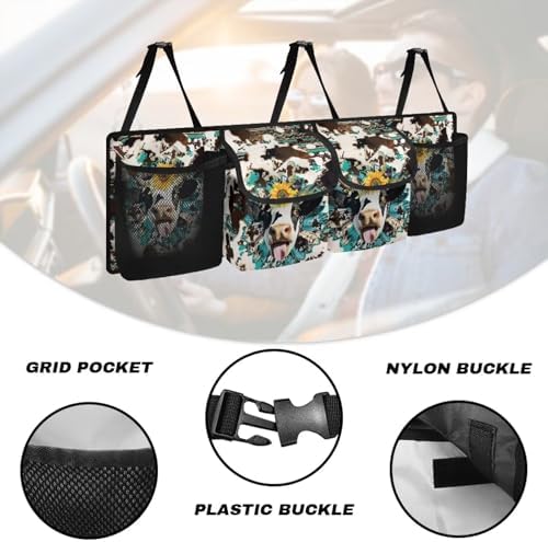 Aztec Cow Hanging Car Trunk Organizer Car Back Seat Storage Bag Auto Cargo Bag Collapsible Auto Interior Accessories for Sedans SUV Jeep Trucks MPV Van