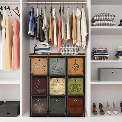 VASICAR Fabric Dresser with 9 Drawers, DIY Cube Organizer for Closet | Storage Drawer Unit Chest of Drawers for Bedroom, Living Room, Hallway, Dorm, Pattern