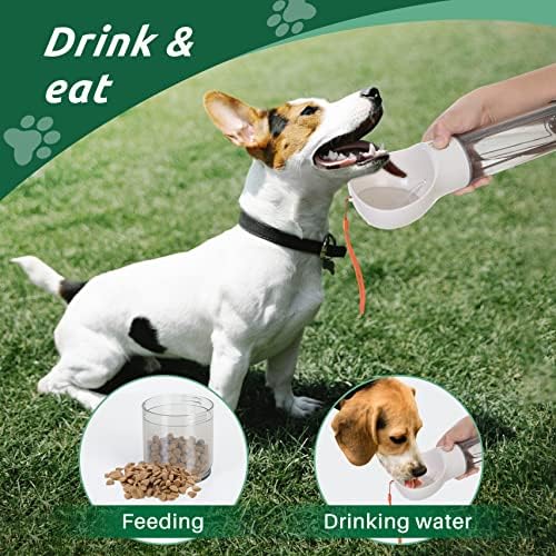 PUPIHOM17OZ 3 in 1 Portable Dog Water Bottle, Outdoor Dog Water Dispenser with Poop Bag, Pet Travel Water Bottle Dispenser with Drinking Feeder and Food Container for Dogs Walk Travel, Length 15.55"