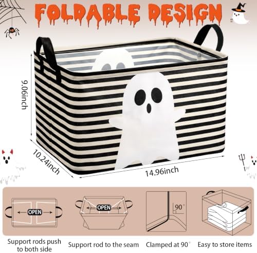 Chunful 4 Pcs Halloween Storage Baskets Black Hey Boo Cute Ghost Laundry Boo Basket Horror Scary Hamper Foldable Storage Bins with Handle Collapsible Organizer for Home Closet Office Bedroom