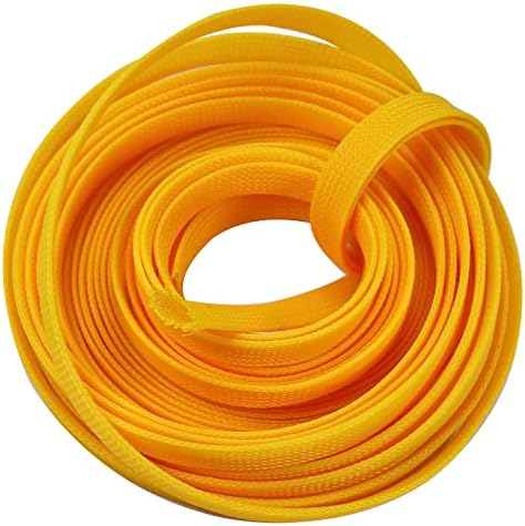 Othmro 10m/32.8ft PET Expandable Braid Organizing Cable Sleeving Flexible Wire Mesh Sleeve Yellow,Protects Cables from Pet Chewing and Tearing